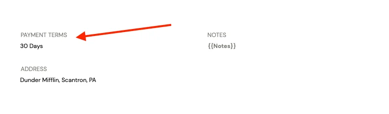 Payment Terms Example on an Invoice - Portant's Invoice Template