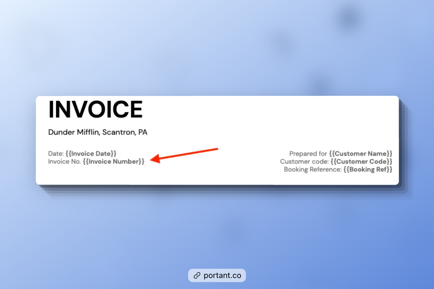 Web design invoice template with an arrow pointing to editable fields for the invoice date and invoice number, allowing customization of billing information for clients.