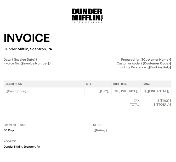 Portant's Google Sheets Invoice Template featuring itemized billing details including description, quantity, unit price, total cost, tax, and customer information.