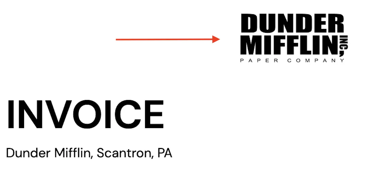 Logo in an Invoice Example - Portant's Invoice template header featuring a logo, company name, and location for your branding placement.