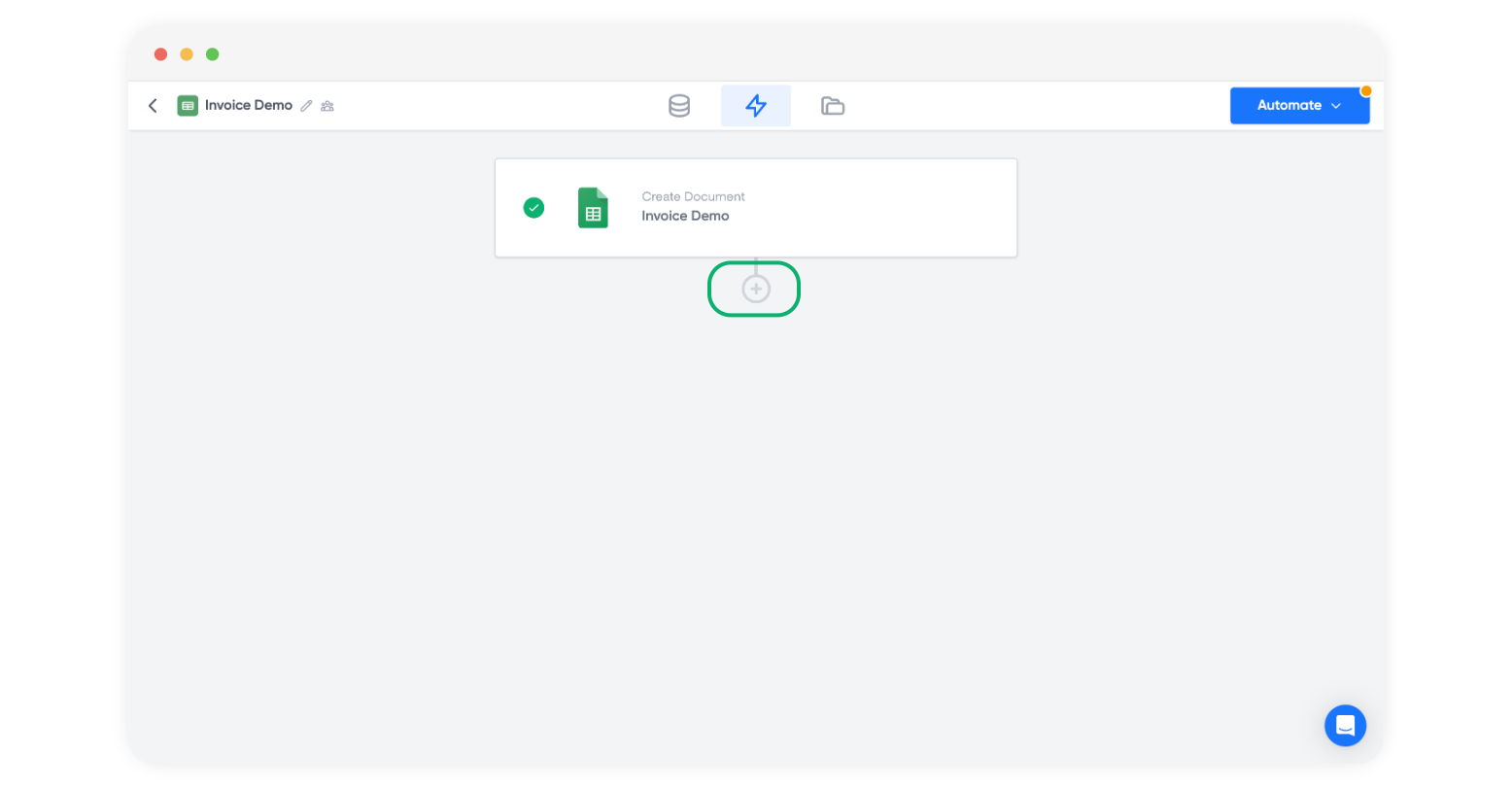 Screenshot of Portant workflow with a completed Create Document step for Invoice Demo and an add-step button